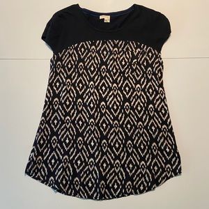 Meadow Rue batik black top tunic Anthropologie Med